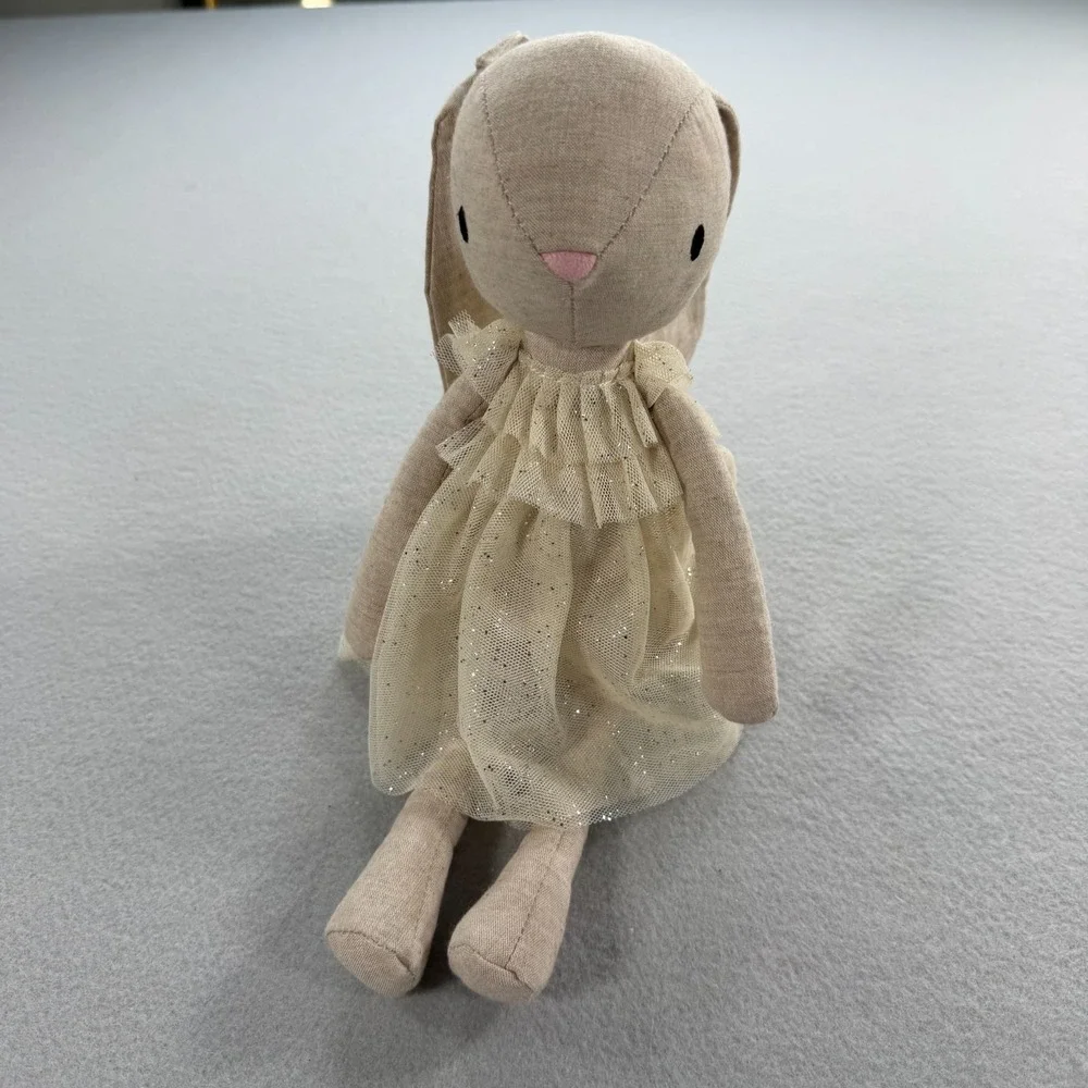 New With Tags Retired 2023 Jolie Jellycat Cotton/Linen Sparkly Dress Beige Bunny